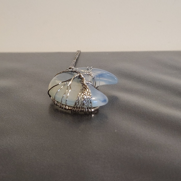 New Transparent Opal Moon Tree of Life Wire Wrap Necklace - Picture 4 of 6